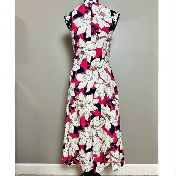 ANN TAYLOR Linen Blend Sleeveless A-Line Dress Navy Pink Cream Size 2 - Picture 5 of 10